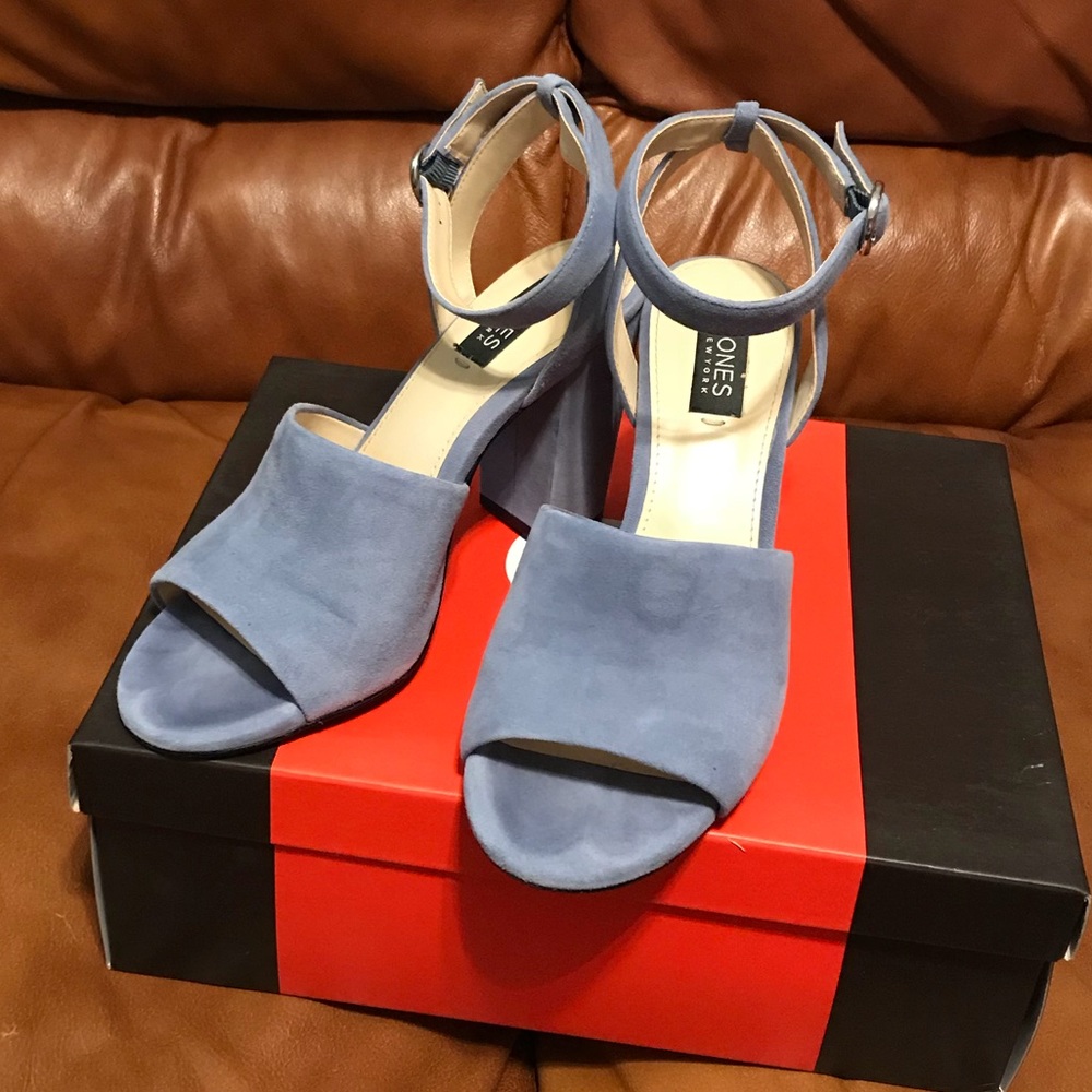 Light blue block heels.